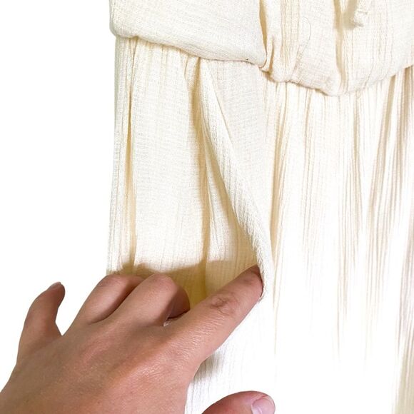 Lush Cream Tie Front Short Sleeve Wide Leg Bohemian Cottagecore Jumpsuit Small - Picture 7 of 8